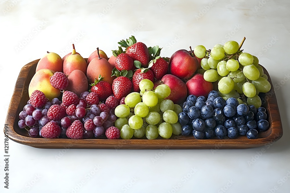 Assorted Fresh Fruits on Wooden Tray Assorted Fresh Fruits on Wooden Tray