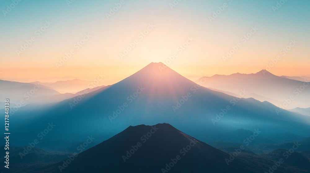 Silhouette of a volcanic peak against a clear sky with soft-focused mountains below, a minimalistic and bright tone creating an empty blank caption space on the side, evoking calm amidst chaos
Silhouette of a volcanic peak against a clear sky with soft-focused mountains below, a minimalistic and bright tone creating an empty blank caption space on the side, evoking calm amidst chaos
