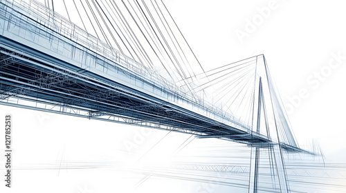 Bridge architecture in blueprint sketch style, modern construction details, precise and technical, professional drawing