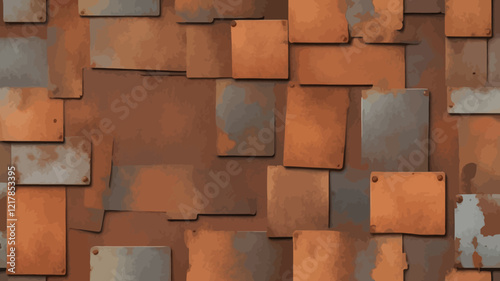 Rendered collage of old rusty metal sheet texture in sunlight. Background for banner, background or texture for 3D mapping