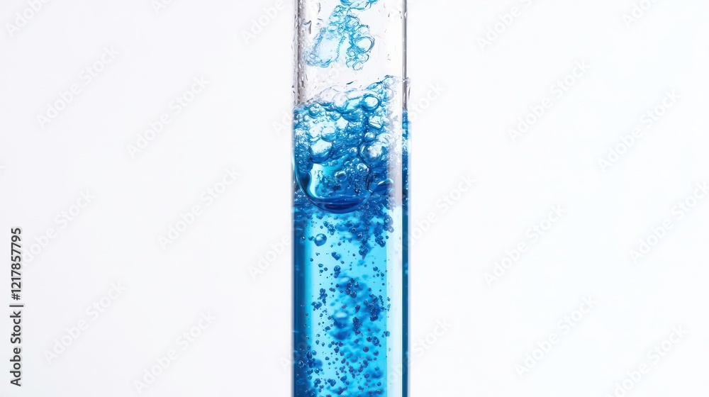 Glass test tube with blue liquid, upright, white background. Glass test tube with blue liquid, upright, white background.