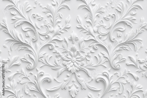 A detailed white decorative relief featuring scrolling leaves and flowers. Ideal for classical architecture, refined interiors, and luxury decorative design concepts.

