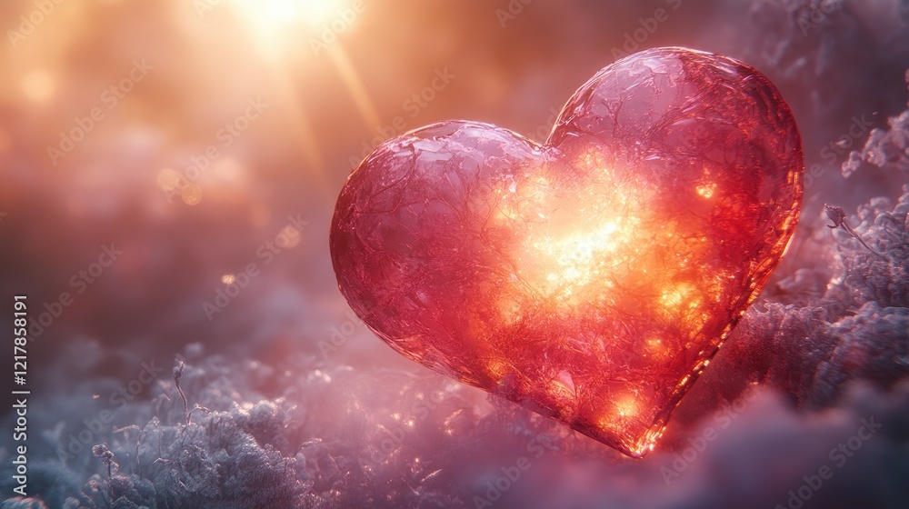 Obraz premium Radiant Crystal Heart In Sparkling Winter Snow