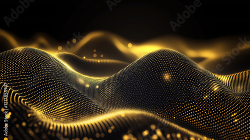 Gold Glittering Particles in Wave Form on Black Background