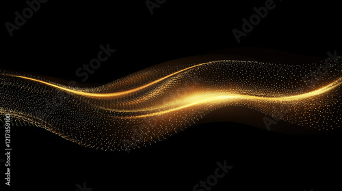 Golden Glittering Wave on Black Background - Dynamic Abstract Design for Luxurious and Futuristic Visual Concepts