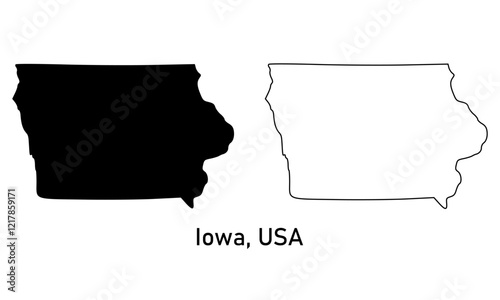 Iowa state, USA map in outline style, black color photo