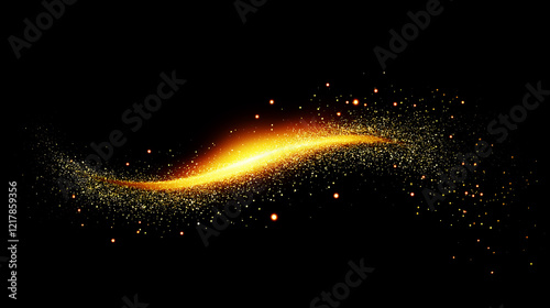 Golden Glittering Light Trail on Black Background 