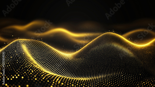 Gold Glittering Particles in Wave Form on Black Background