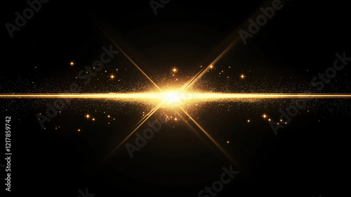 Abstract Golden Light Burst with Glitter Effect on Black Background - Radiant Design for Festive and Luxury Applications