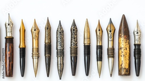 Antique Ornate Nib Pens Arranged in a Row photo