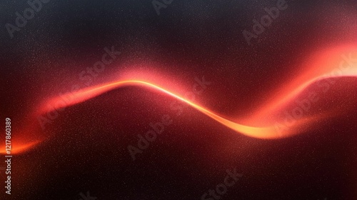 A stunning abstract image featuring smooth, flowing waves in warm red and orange gradients against a dark background. A vibrant display of light and motion.