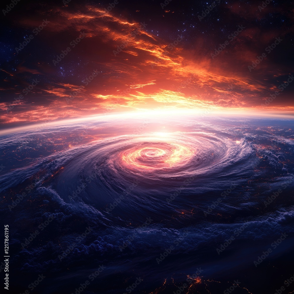 Fototapeta premium Cosmic Sunset Over A Swirling Galaxy