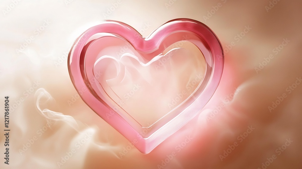 Pink heart symbol with a transparent cutout design surrounded by a soft romantic glow Pink heart symbol with a transparent cutout design surrounded by a soft romantic glow