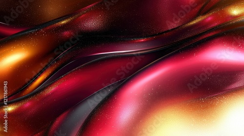 An abstract image showcasing waves of red, gold, and black colors, creating a shimmering and luxurious texture that conveys warmth and elegance.