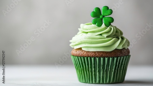 Wallpaper Mural Green cupcake with a shamrock decoration on a plain white background. Torontodigital.ca