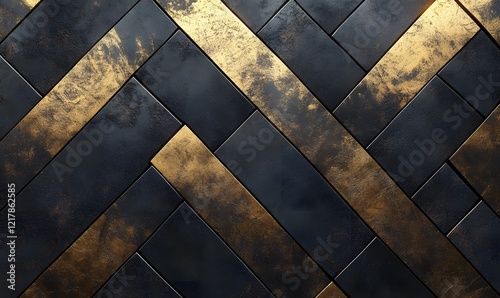 Abstract black and gold herringbone pattern background Modern luxury geometric wallpaper design with golden lines for wall decoration,


 photo