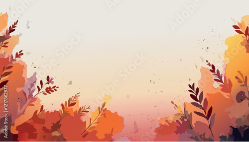 Autumn flowers composition. Abstract vector art floral background vector, wallpaper with watercolor, leaf framed, flower, vivid foliage, aquarelle frame, in green and blue, summer colors.