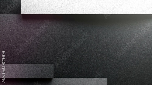 A close-up view of gray textured surfaces with layered rectangular shapes against a dark background, showcasing a modern and elegant design.