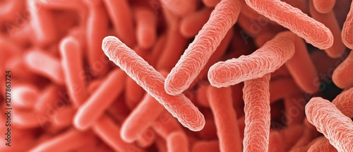 Virus or bacteria microbe under microscope, scientific illustration looks like colorized SEM image. Generative AI