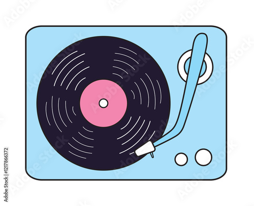 Blue turntable vinyl record player isolated vector illustration