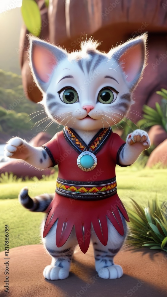 Fototapeta premium Kitten in Aboriginal Costume: 