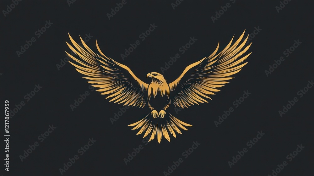 Golden eagle soaring, dark background, vector illustration, logo design Golden eagle soaring, dark background, vector illustration, logo design