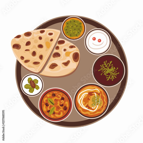 Indian Thali with Naan, Curries, and Pickles