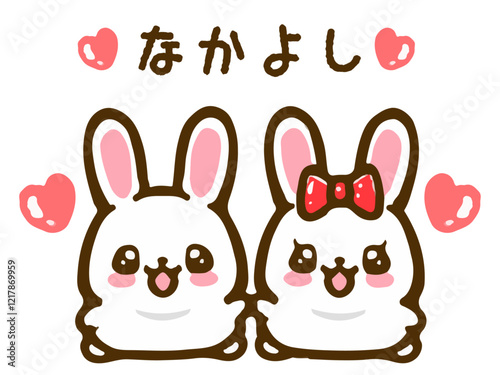 仲良しなうさぎカップルの落書き風イラスト素材