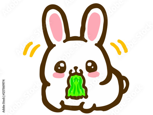 キャベツを食べるかわいいペットのうさぎの落書き風イラスト素材