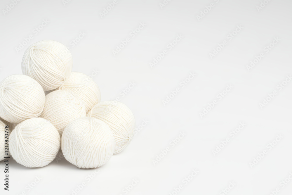 Realistic photo of a set of white balls of knitting thread with ultra-realistic texture on a white background, Realistic photo of a set of white balls of knitting thread with ultra-realistic texture on a white background,