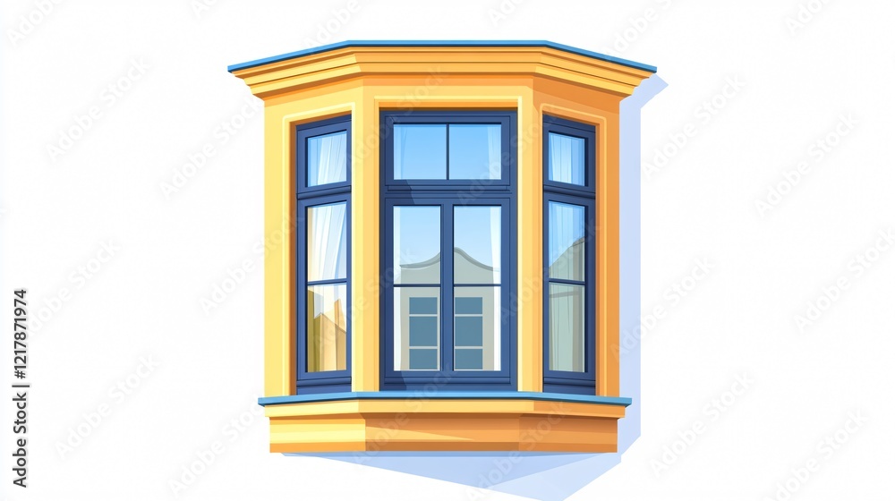 Obraz premium Wide Angle Bay Window Vector Icon with Centered Composition