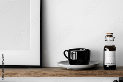 Minimalist Home Decor with Coffee Cup and Bottle