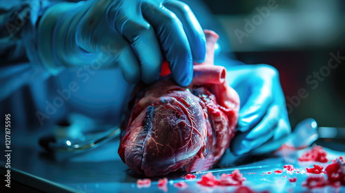 Surgical team conducts innovative pig heart transplant with advanced technology and precise focus on ethical medical procedures photo