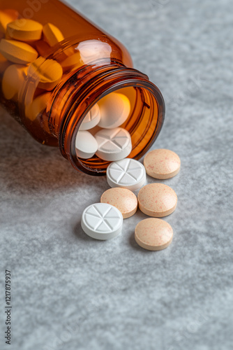 Amber Pill Bottle and Spilled Tablets