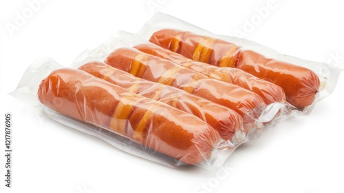 Pack of vacuum-sealed hot dogs, isolated on a white background. photo