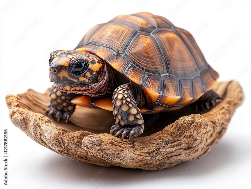 Obraz premium A realistic turtle figurine resting on a wooden base.