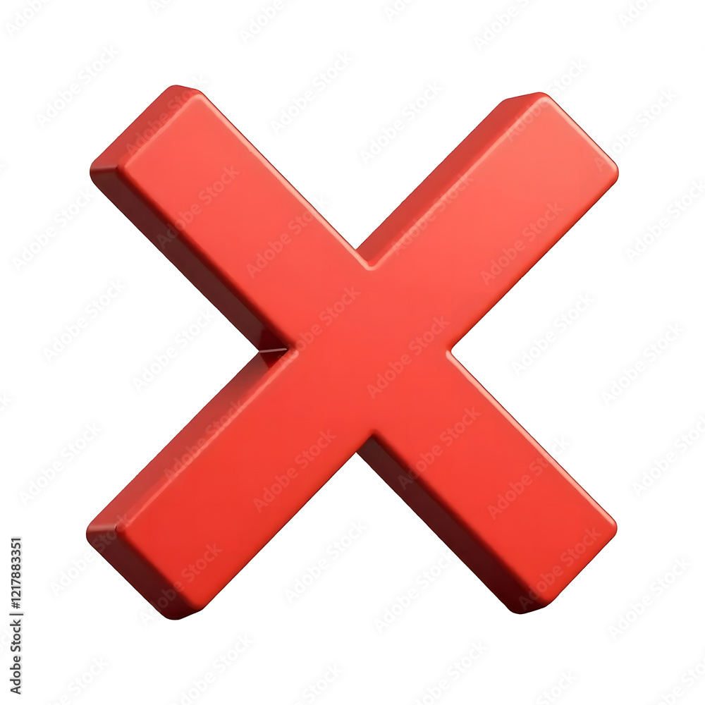 Red 3D Cross Mark Icon on Transparent Background Red 3D Cross Mark Icon on Transparent Background