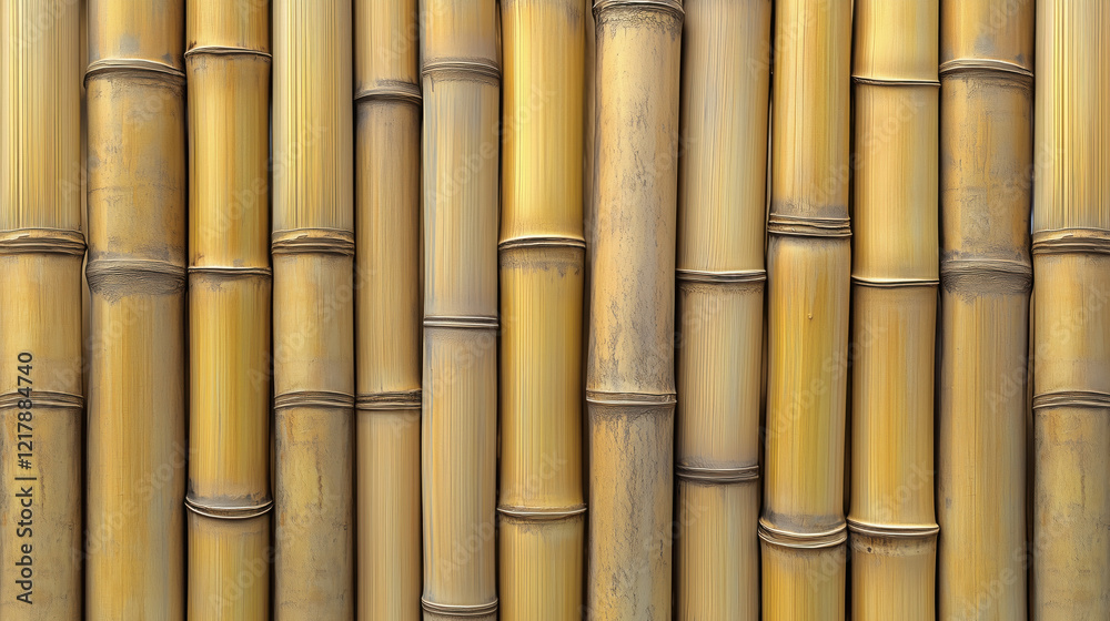 Fototapeta premium A seamless texture of bamboo planks, featuring light golden hues, smooth surfaces, and uniform, vertical grain patterns that create a clean and natural feel