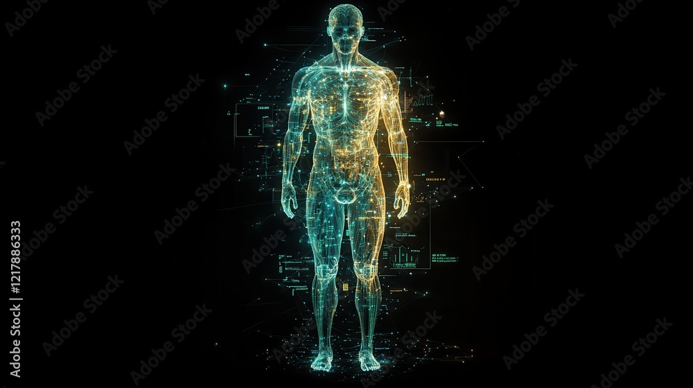Digital Human Body Showing Internal Systems and Data Digital Human Body Showing Internal Systems and Data