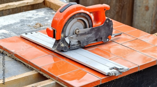 Wallpaper Mural A clean tile cutter on a tiled surface ready for precision cuts. Torontodigital.ca