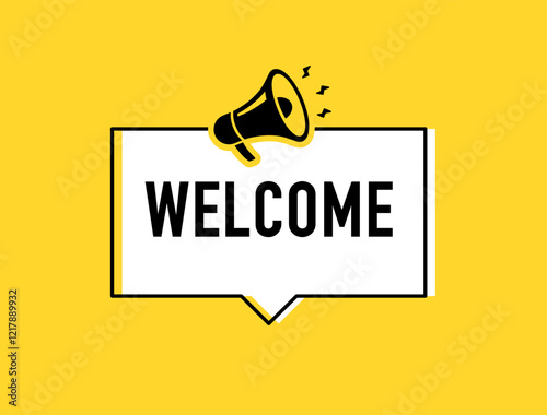 Megaphone with welcome speech bubble. Loudspeaker. Banner for business, marketing and advertising. Vector illustration.