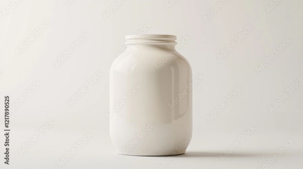 White ceramic jar, studio shot, blank label, product packaging mockup White ceramic jar, studio shot, blank label, product packaging mockup