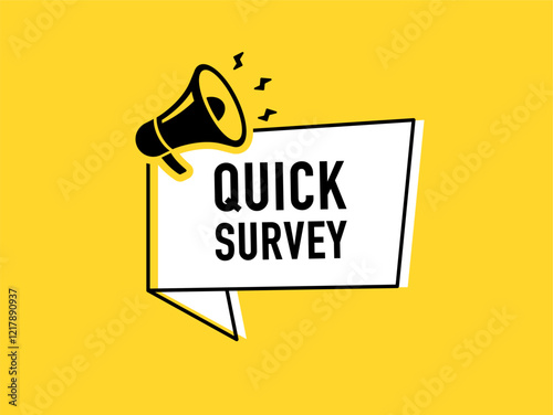Megaphone with Quick survey speech bubble. Loudspeaker. Banner for business, marketing and advertising. Vector illustration
