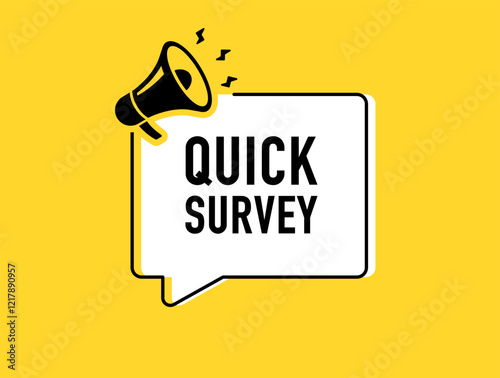 Megaphone with Quick survey speech bubble. Loudspeaker. Banner for business, marketing and advertising. Vector illustration
