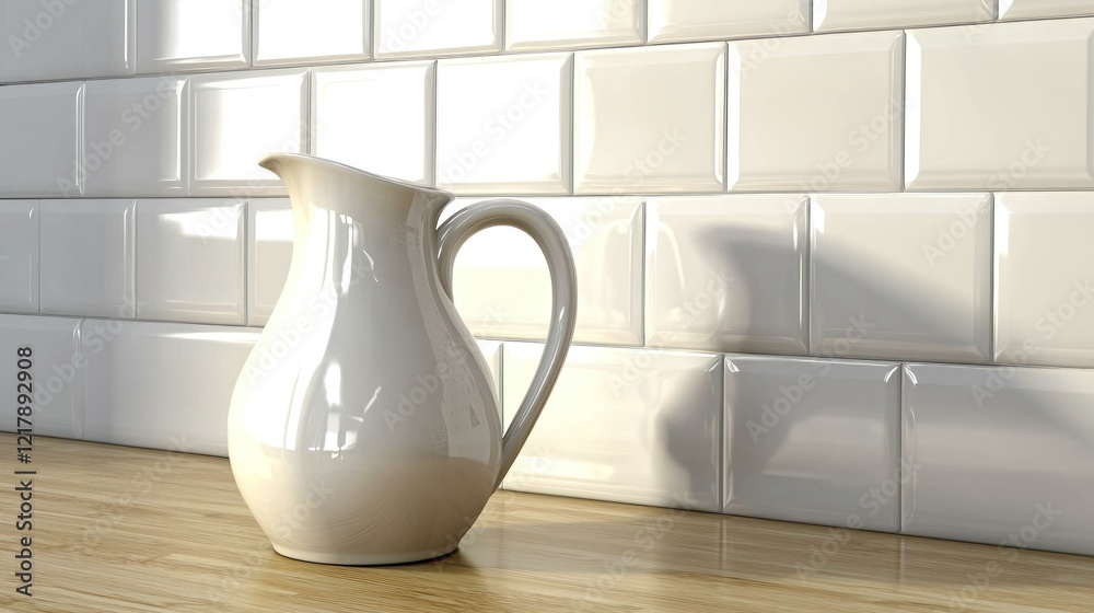 White Pitcher Kitchen Counter Sunlight Tiles White Pitcher Kitchen Counter Sunlight Tiles
