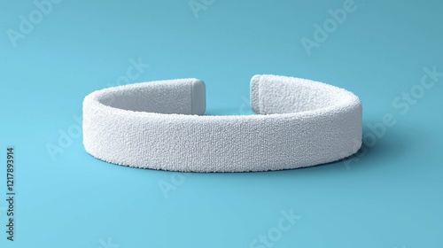 A white sports headband positioned on a light blue background, showcasing a clean and modern design. Ideal for fitness enthusiasts and athletes.