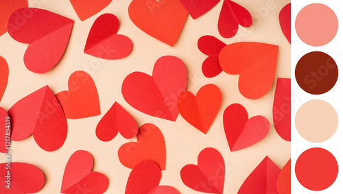 Red paper hearts on yellow ...
