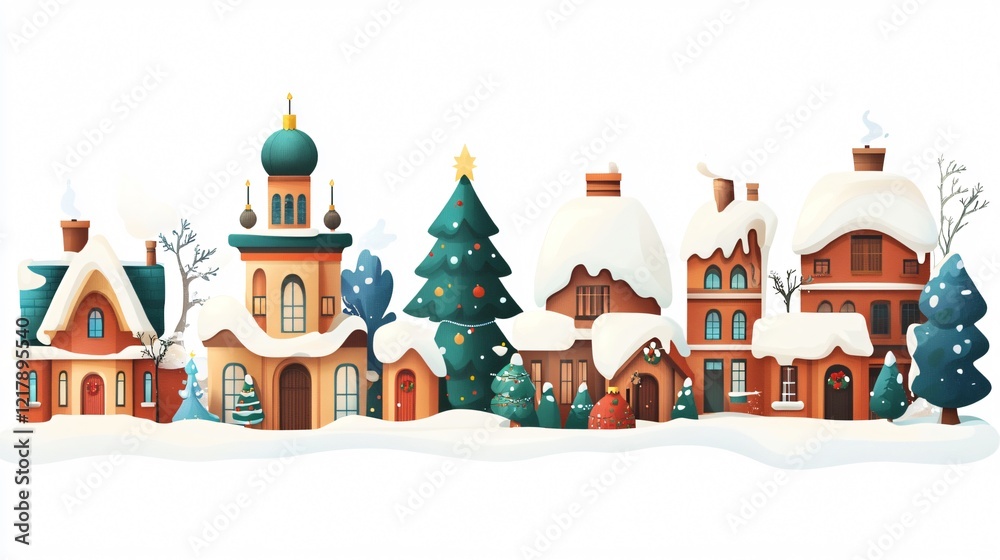 Fototapeta premium Christmas Festival Cut Out Elements Wide Angle Centered