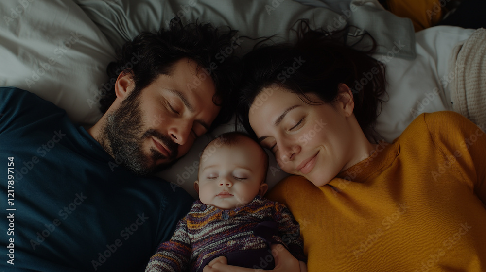 European Family Sleeping Peacefully in Bed European Family Sleeping Peacefully in Bed