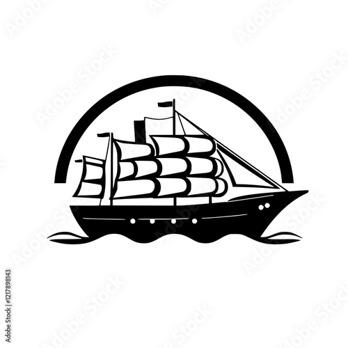 Majestic Sailboat on the Ocean: A Nautical Adventure. Explore the vastness of the sea with this image of a classic sailboat, its sails full of wind, embarking on a thrilling voyage.